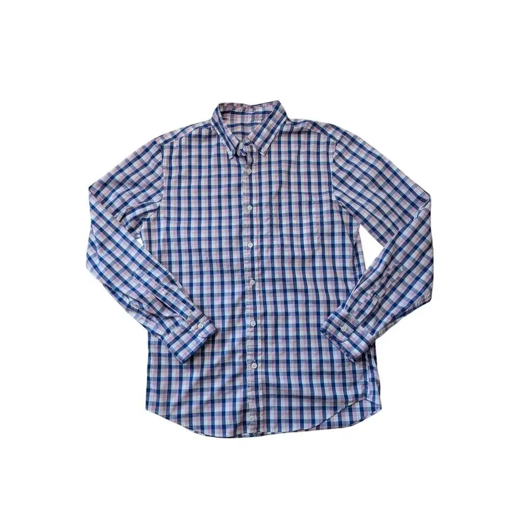 J. CREW Men's Performance, long sleeve; Size medium; Lightweight, Blue Plaid